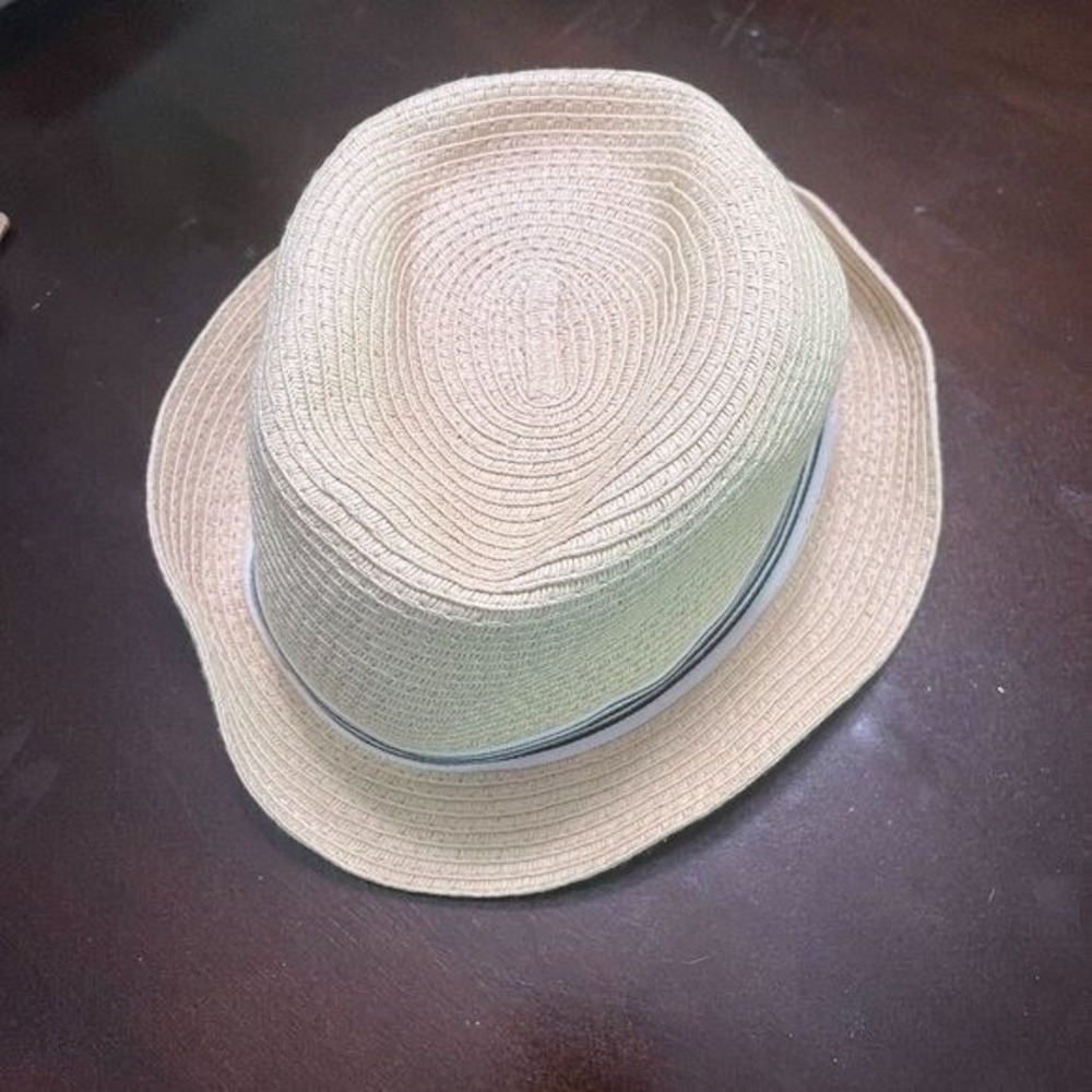 Crewcuts Beige Paper Sun Hat White Blue Ribbon Trim Size XL Outdoors